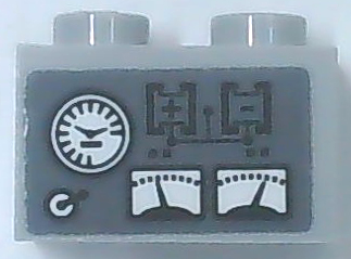 Brick 1 x 2 with White Speedometer and Gauges, Black Battery Diagram and Plus and Minus Sign on Dark Bluish Gray Background Pattern (Sticker) - Set 60216