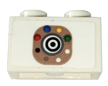 Brick 1 x 2 with Black, White and Dark Bluish Gray Concentric Circles and Red, Blue, Yellow and Green Dots on Dark Tan Background Pattern (Sticker) - Set 42158