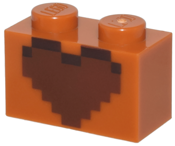 Brick 1 x 2 with Reddish Brown and Dark Brown Pixelated Heart Decorative Pot Pattern