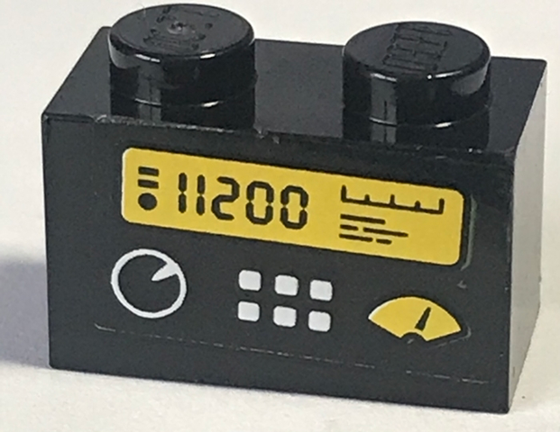 Brick 1 x 2 with White and Yellow Gauges, Buttons and '11200' Pattern (Sticker) - Set 60174