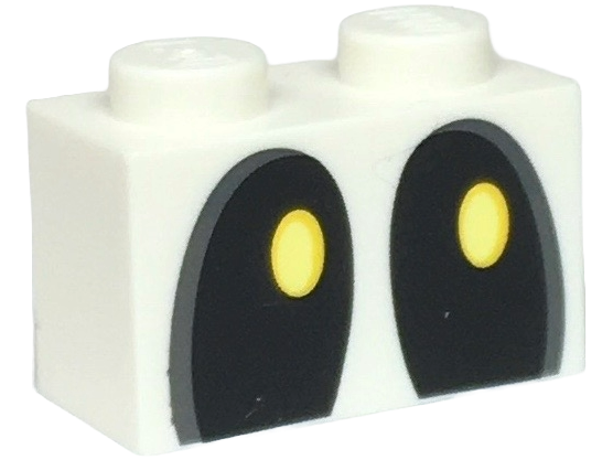 Brick 1 x 2 with Large Black Eyes Looking Upwards Left with Bright Light Yellow Pupils Pattern (Super Mario Dry Bones)