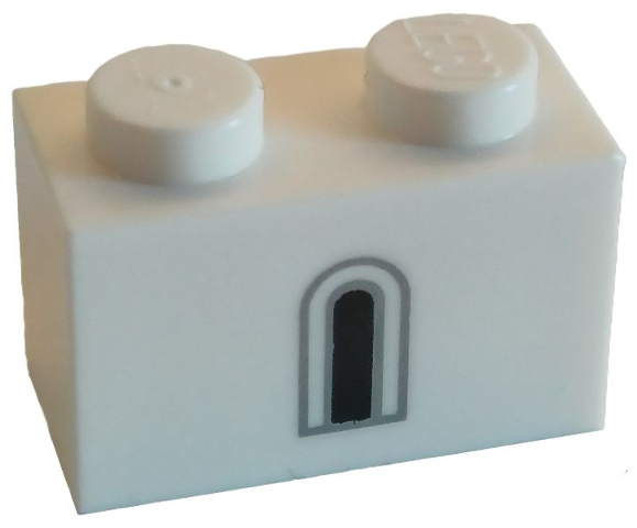 Brick 1 x 2 with Black and Light Bluish Gray Castle Window Pattern