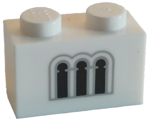 Brick 1 x 2 with 3 Black and Light Bluish Gray Castle Windows Pattern