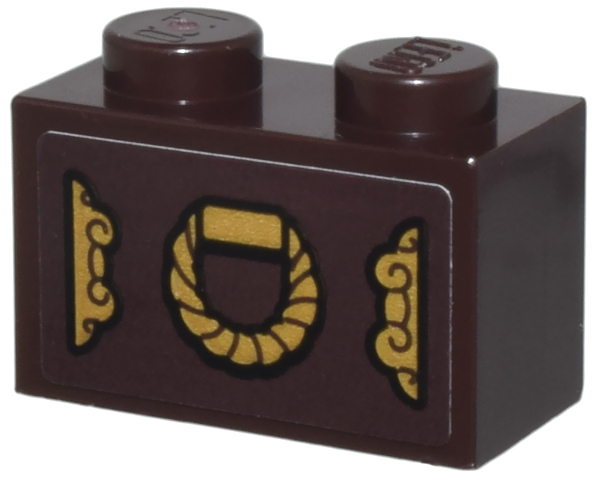 Brick 1 x 2 with Ornate Gold Clasps and Round Handle Pattern (Sticker) - Set 76780