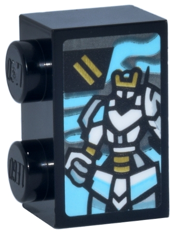 Brick 1 x 2 with White, Medium Azure and Gold Zane's Titan Mech and Ninjago Logogram Letter Z Pattern (Sticker) - Set 71837