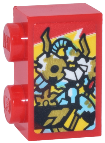 Brick 1 x 2 with White, Medium Azure and Gold Jay's Titan Mech and Ninjago Logogram Letter J Pattern (Sticker) - Set 71837