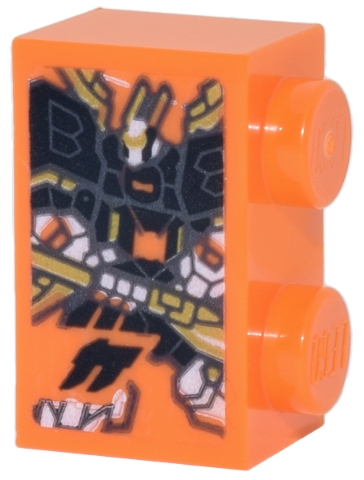 Brick 1 x 2 with Black, White and Gold Cole's Titan Dragon Mech and Ninjago Logogram Letter C Pattern (Sticker) - Set 71837