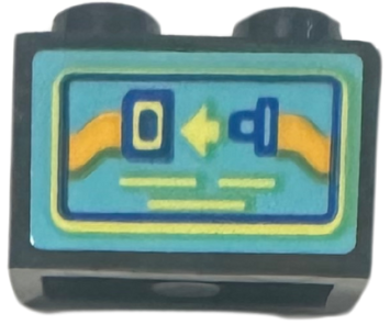 Brick 1 x 2 with Bright Light Orange, Blue and Bright Light Yellow Arrow and Fasten Seatbelt Screen on Medium Azure Background Pattern (Sticker) - Set 42656