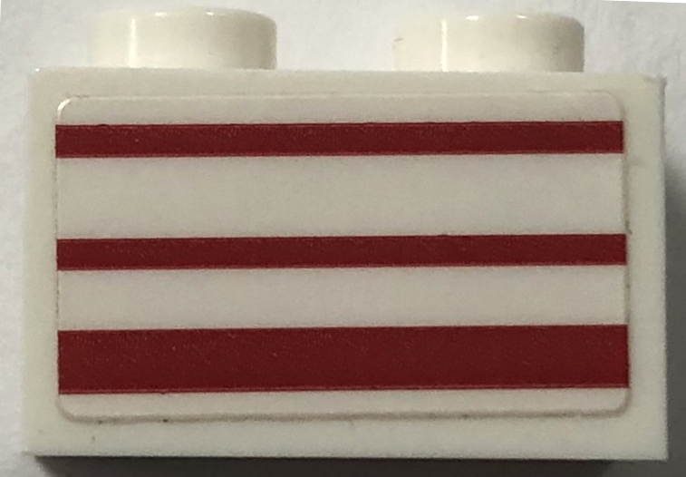 Brick 1 x 2 with 3 Red Stripes Pattern on Both Sides (Stickers) - Set 76217