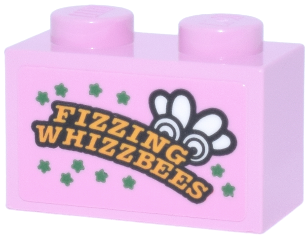 Brick 1 x 2 with Green Stars, White Eyes and Wings and Black and Bright Light Orange 'FIZZING WHIZZBEES' Pattern (Sticker) - Set 76457