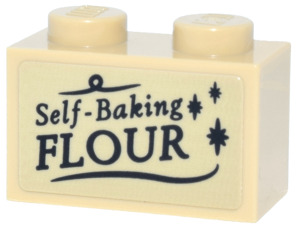 Brick 1 x 2 with Black 'Self-Baking FLOUR' Curved Lines and Sparkles Pattern (Sticker) - Set 76457