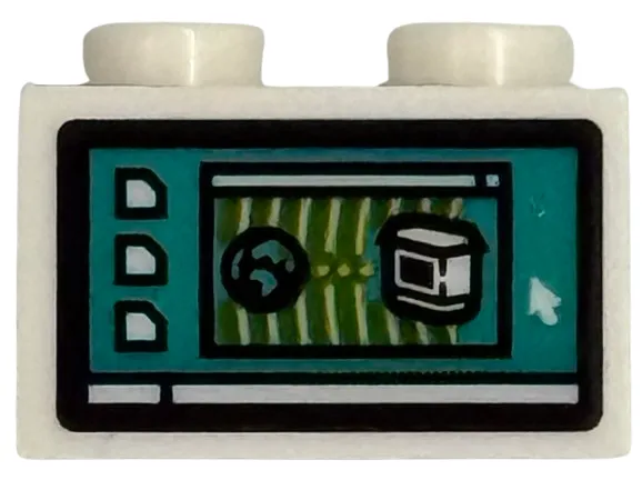 Brick 1 x 2 with Computer Screen with Desktop Folders, Windows and Mouse Arrow on Dark Turquoise Background Pattern (Sticker) - Set 76451