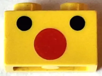 Brick 1 x 2 with Black Dots Eyes and Large Red Dot Mouth Face Pattern