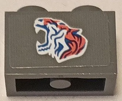 Brick 1 x 2 with Blue, Coral and White Roaring Tiger Pattern Model Left Side (Sticker) - Set 75573