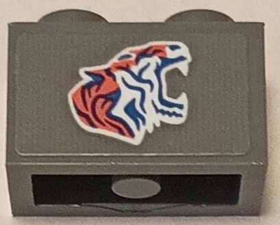 Brick 1 x 2 with Blue, Coral and White Roaring Tiger Pattern Model Right Side (Sticker) - Set 75573