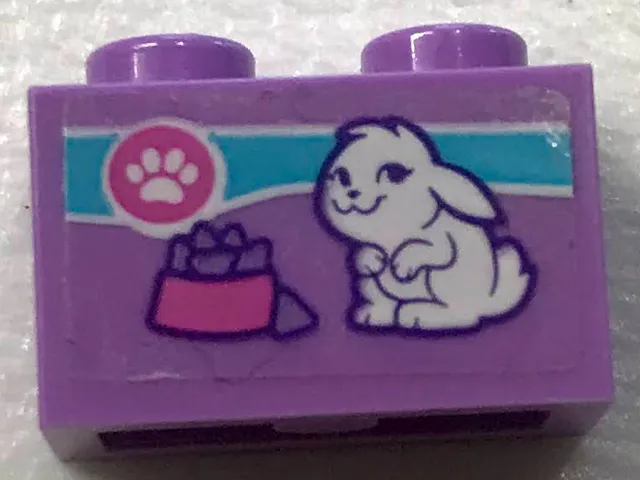 Brick 1 x 2 with Paw Print, Rabbit and Food Bowl Pattern (Sticker) - Set 41345
