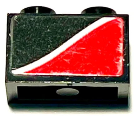 Brick 1 x 2 with White Stripe on Red Background Pattern Model Left Side (Sticker) - Set 75882