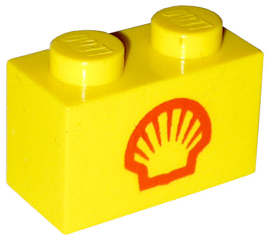 Brick 1 x 2 with Medium Shell Logo Pattern