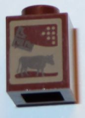 Brick 1 x 1 with Dark Brown Cow and Chocolate Bar on Dark Tan Background Pattern (Chocolate Milk Carton)