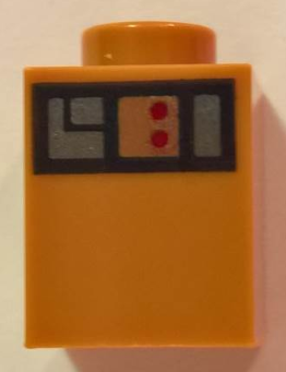 Brick 1 x 1 with Flat Silver Boxes on Black Background with 2 Red Dots Pattern