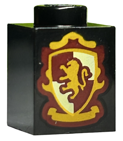 Brick 1 x 1 with Bright Light Orange, Bright Light Yellow and Dark Red Gryffindor House Lion Crest Pattern