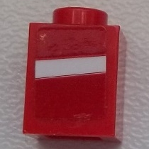 Brick 1 x 1 with White Stripe on Red Background Pattern Model Left Side (Sticker) - Set 75876