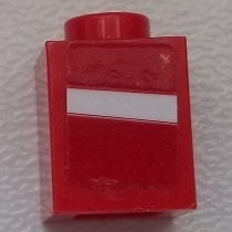 Brick 1 x 1 with White Stripe on Red Background Pattern Model Right Side (Sticker) - Set 75876
