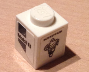 Brick 1 x 1 with 'Mobil 1' and Dark Bluish Gray Markings and 'SCHAEFFLER' with Michelin Logo Pattern Model Left Side (Stickers) - Set 75876