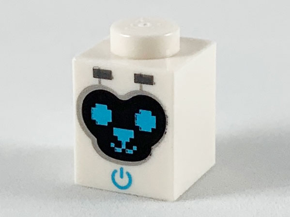Brick 1 x 1 with Black Face, Medium Azure Eyes, Nose, Mouth and Power Indicator Pattern