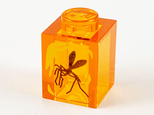 Brick 1 x 1 with Yellow Streaks and Black Mosquito in Amber Pattern