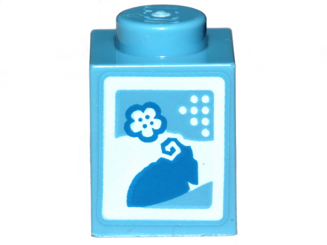 Brick 1 x 1 with Blue SW Bantha and Flower on White Background Pattern (Milk Carton)