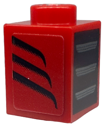 Brick 1 x 1 with Dark Silver Grille / Air Vents on Black Background and Black Tapered Curved Stripes Pattern Model Right Side (Sticker) - Set 76914