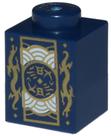 Brick 1 x 1 with Gold Dragons and Rectangle Emblem with Silver Half Circles Pattern