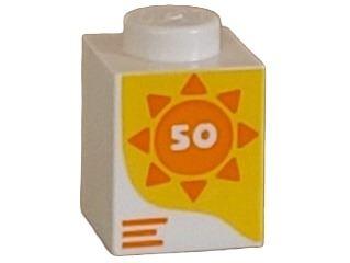 Brick 1 x 1 with Number 50 in Orange Sun on Yellow Background Pattern