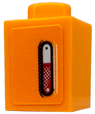 Brick 1 x 1 with Red and Silver Blinker Light with Black Outline Pattern Model Left Side (Sticker) - Set 76918