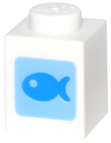 Brick 1 x 1 with Dark Azure Fish on Medium Blue Square Pattern (Animal Crossing Fish Bait)