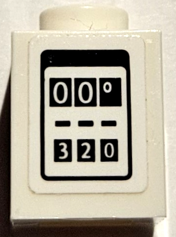Brick 1 x 1 with Gas / Fuel Pump with '00°' and '320' on Black Rectangles Pattern (Sticker) - Set 75889