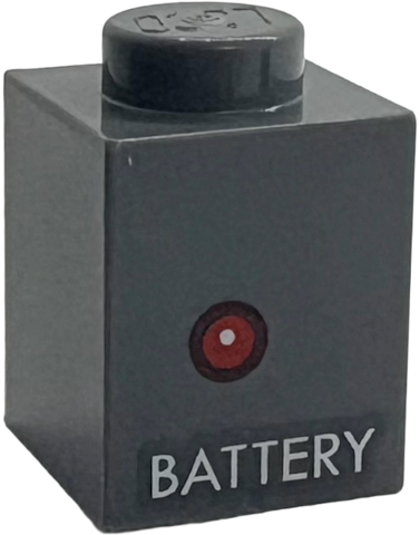 Brick 1 x 1 with Red Light and White 'BATTERY' Pattern