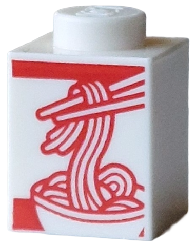 Brick 1 x 1 with Red Chopsticks and Noodles in Bowl Pattern (Noodle Box)