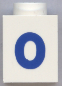 Brick 1 x 1 with Blue Number 0 Pattern (Bold Font)