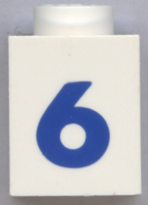 Brick 1 x 1 with Blue Number 6 Pattern (Bold Font)