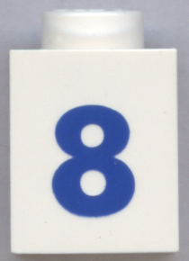 Brick 1 x 1 with Blue Number 8 Pattern (Bold Font)