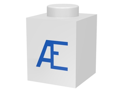Brick 1 x 1 with Blue Capital Letter Æ Pattern