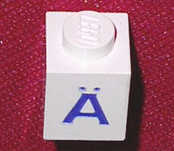 Brick 1 x 1 with Blue Capital Letter A with Diaeresis (Ä) Pattern