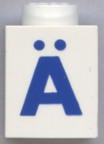 Brick 1 x 1 with Blue Capital Letter A with Diaeresis (Ä) Pattern (Bold Font)