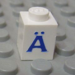Brick 1 x 1 with Blue Capital Letter A with Diaeresis (Ä) Pattern (Serif Font)
