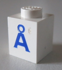 Brick 1 x 1 with Blue Capital Letter A with Ring (Å) Pattern