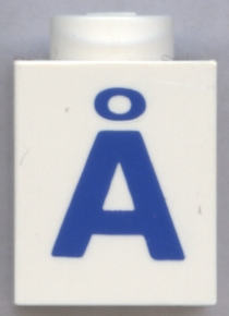 Brick 1 x 1 with Blue Capital Letter A with Ring (Å) Pattern (Bold Font)