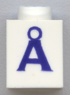 Brick 1 x 1 with Blue Capital Letter A with Ring (Å) Pattern (Serif Font)
