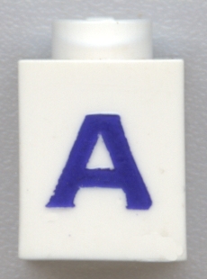 Brick 1 x 1 with Blue Capital Letter A Pattern (Serif Font)
